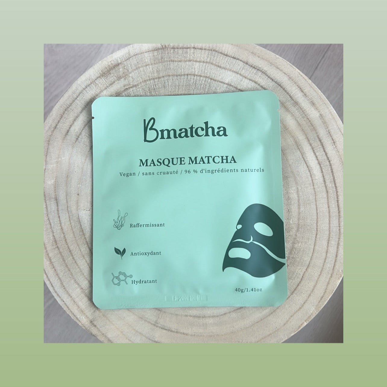 Masque visage infusé au matcha, collagène et acides aminés. Peau lumineuse, hydratée. Vegan, 96% naturel. Soin Bmatcha 