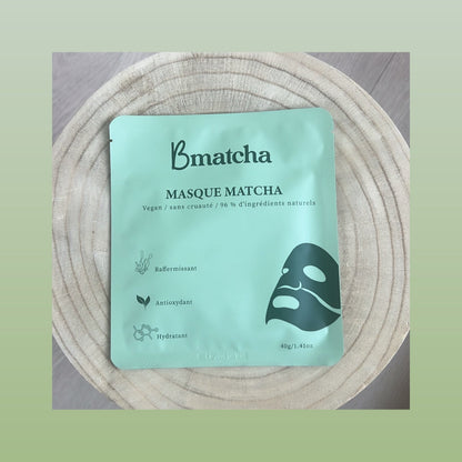 Masque visage infusé au matcha, collagène et acides aminés. Peau lumineuse, hydratée. Vegan, 96% naturel. Soin Bmatcha 