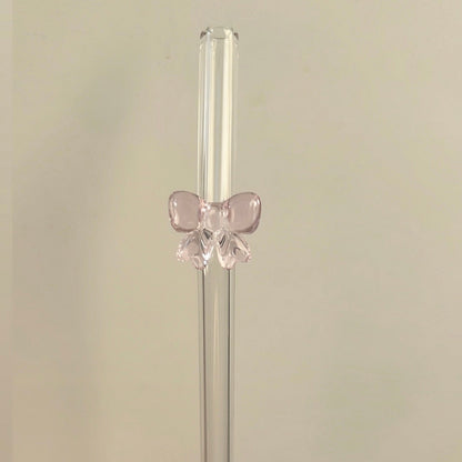 paille en verre avec noeud rose Bmatcha